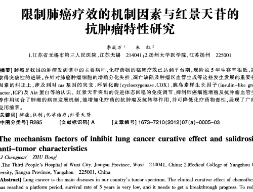 限制肺癌療效的機制因素與紅景天苷的抗腫瘤特性研究